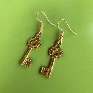 Gold Key Earrings Dangle Jewelry 1.25 inch